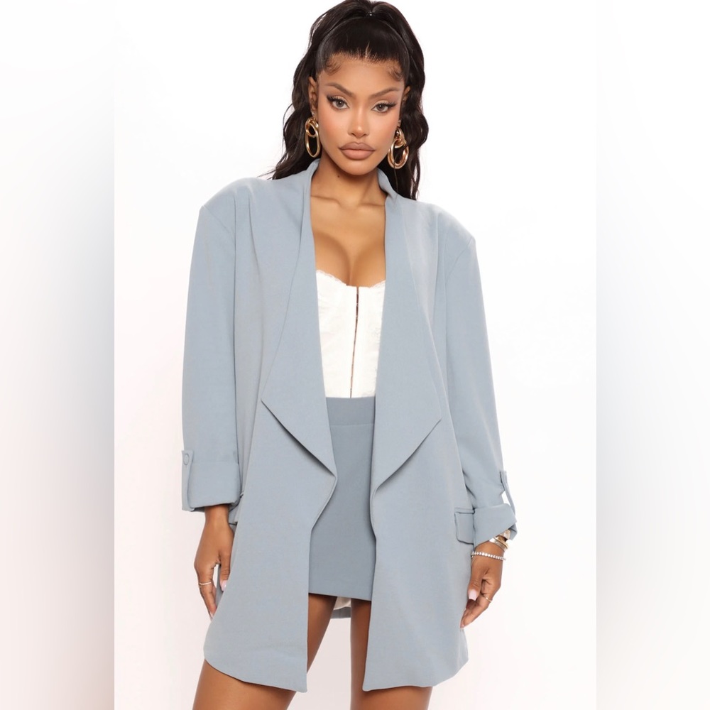 Open front blazer light blue